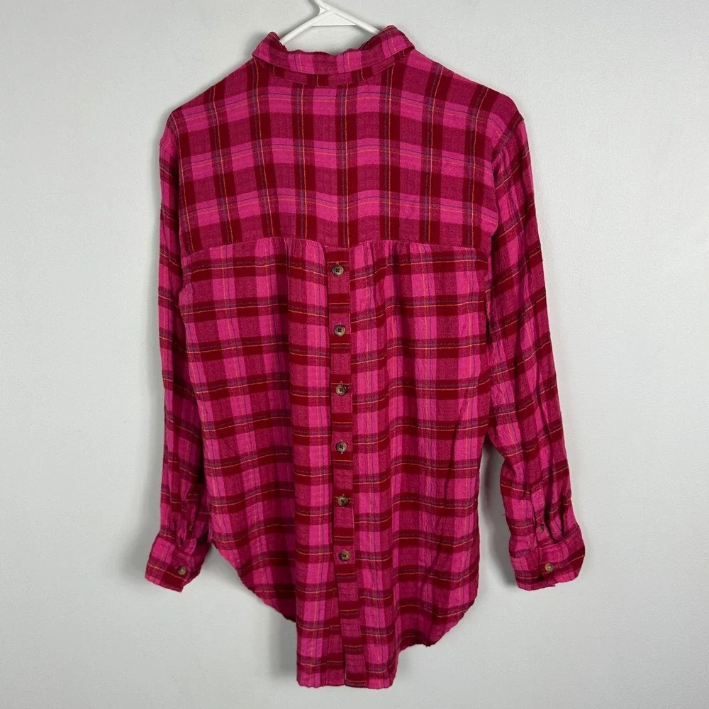 Anthropologie Isadora Pink Button Back Plaid Tunic Top Womens Size Small Popover - Picture 5 of 16